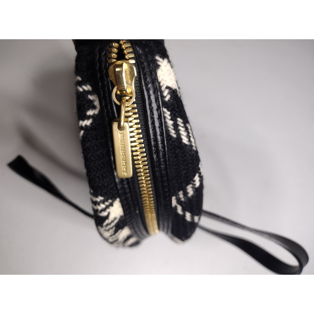 Burberry London Black White‎ Diagonal Plaid Wool Leather Satchel Handbag Italy - Picture 3 of 7